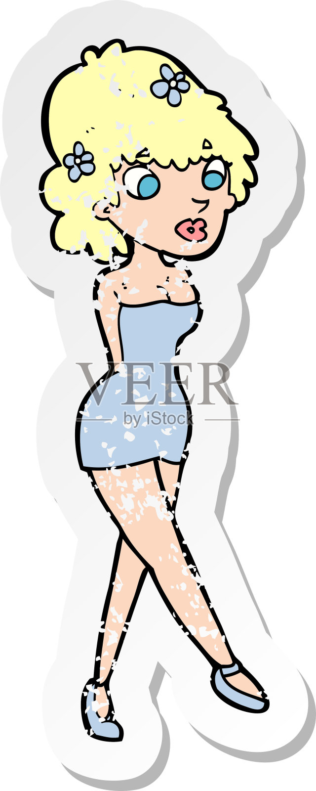 复古心疼贴纸的卡通女人摆造型的裙子设计元素图片