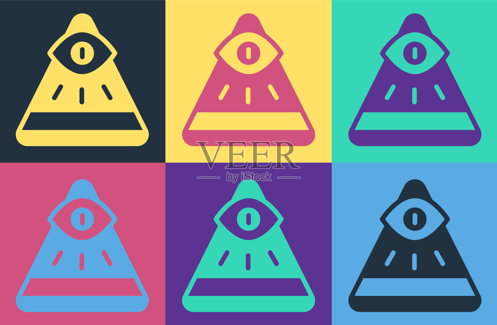 波普艺术泥瓦匠象征全能的上帝之眼图标插画图片素材