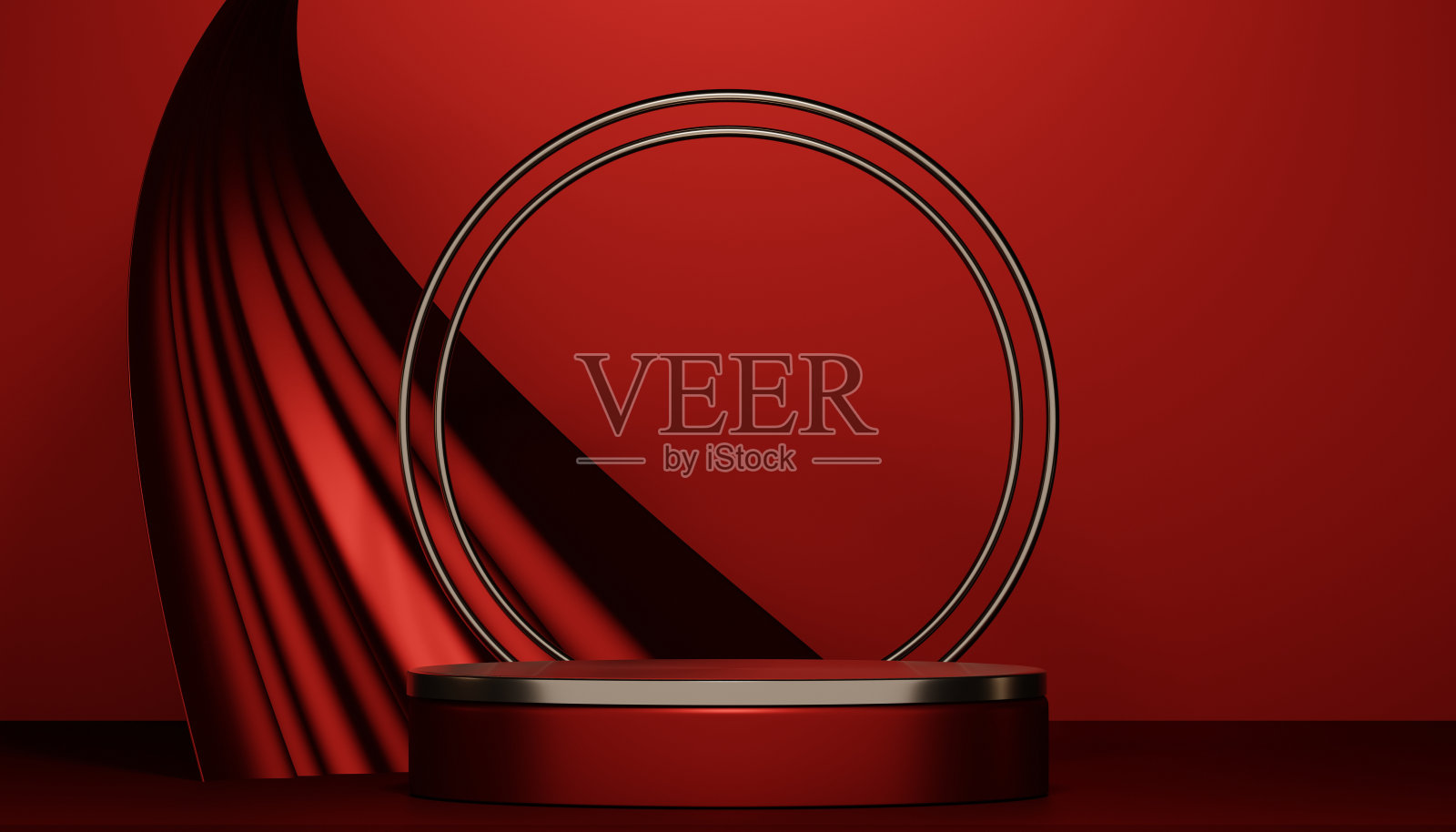 红色讲台展示几何化妆品产品照片摄影图片