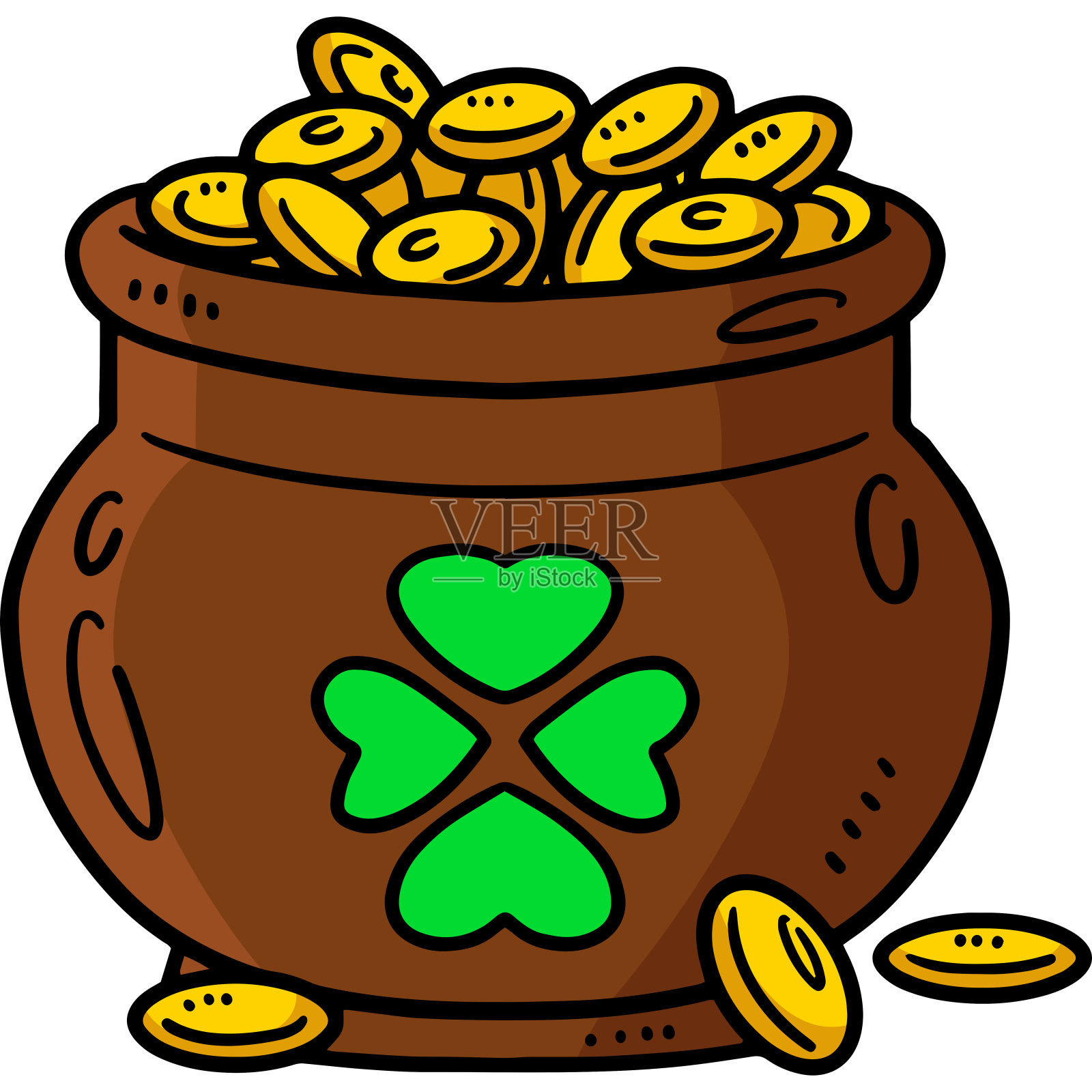 圣帕特里克节罐黄金卡通剪纸设计元素图片