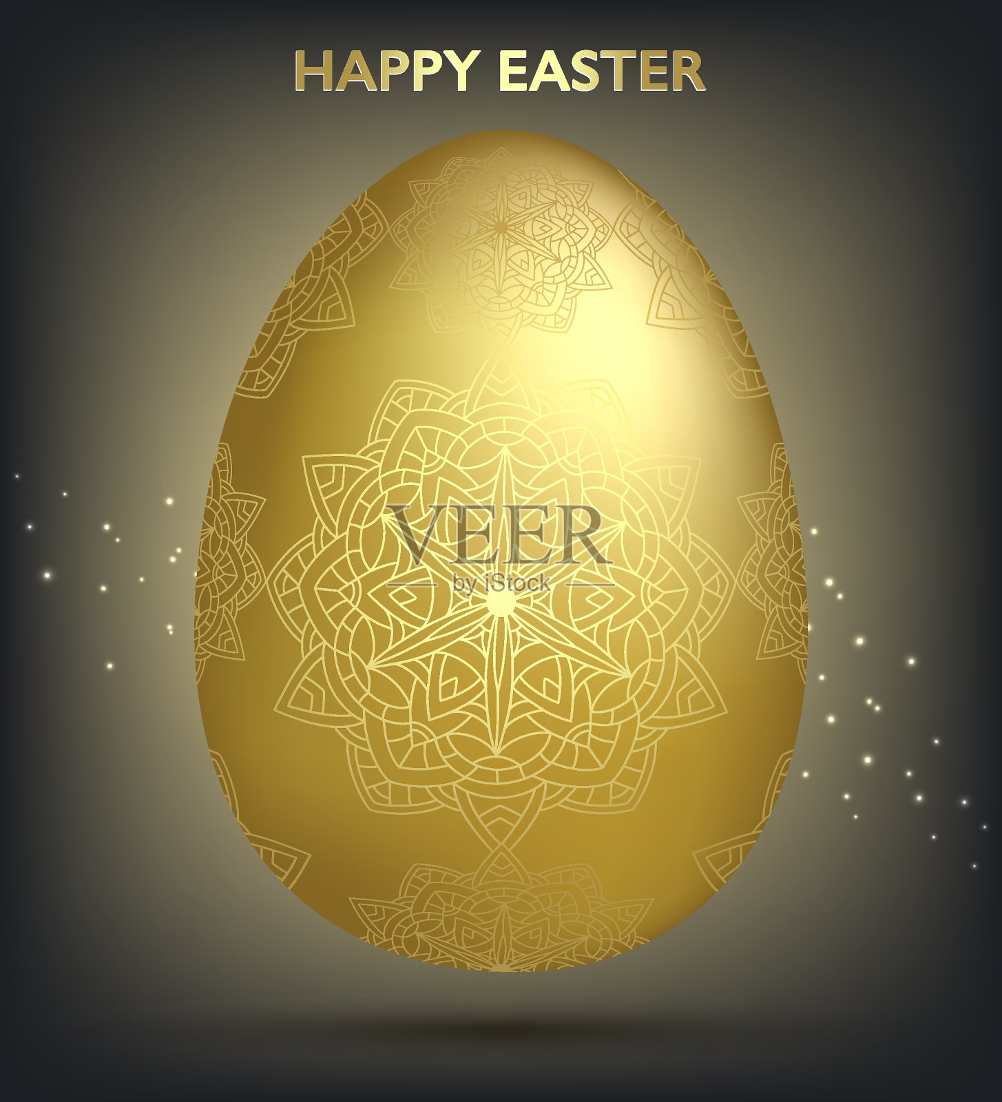 装饰复活节金蛋与图案，曼荼罗。传统的手绘观赏花卉春天蛋。抽象几何矢量插图复活节假期，贺卡，邀请，网络设计模板素材