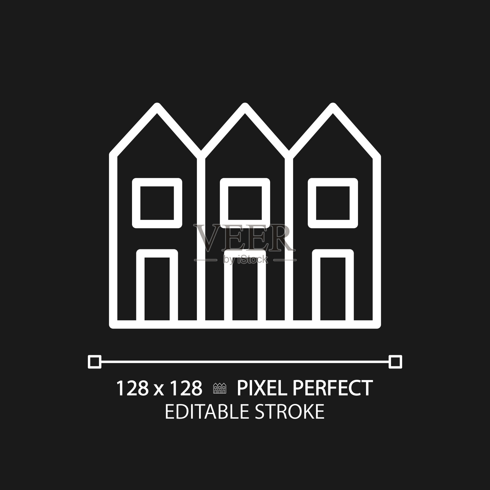联排别墅像素完美的白色线性图标为黑暗的主题插画图片素材