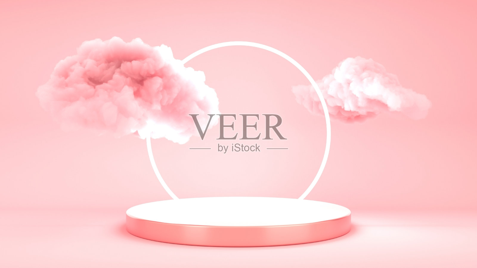 产品讲台上有蓬松的云朵。基座模型照片摄影图片