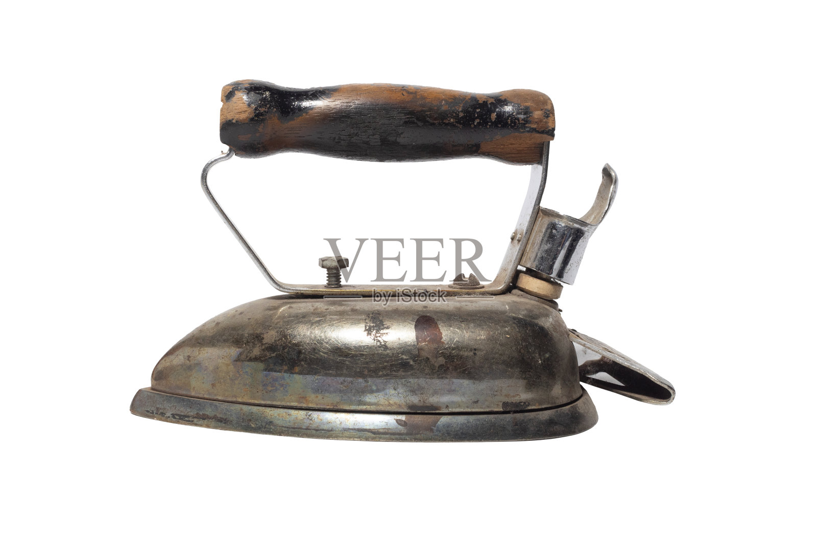 侧面一个肮脏的旧铁孤立的白色背景照片摄影图片