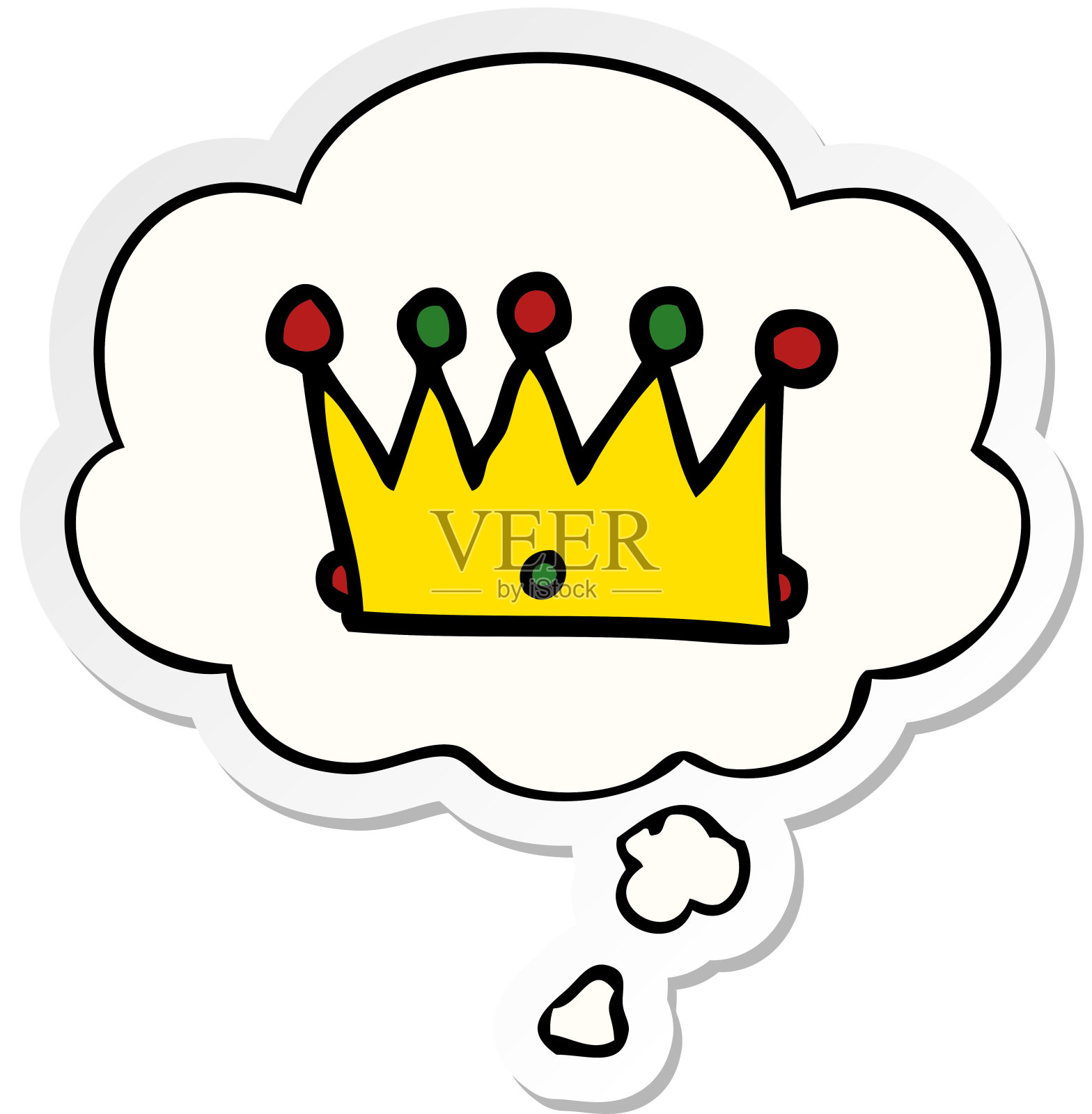 卡通皇冠与思想泡泡作为印刷贴纸插画图片素材