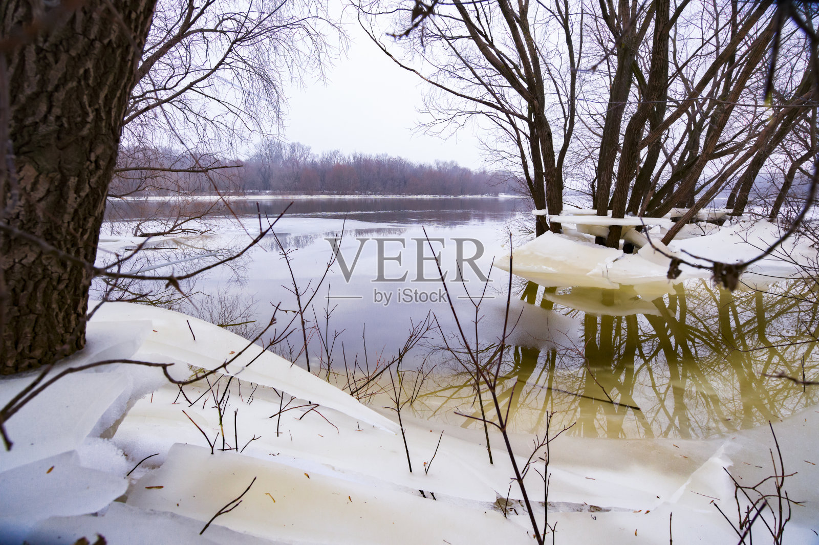 河上的冰正在融化。早春照片摄影图片