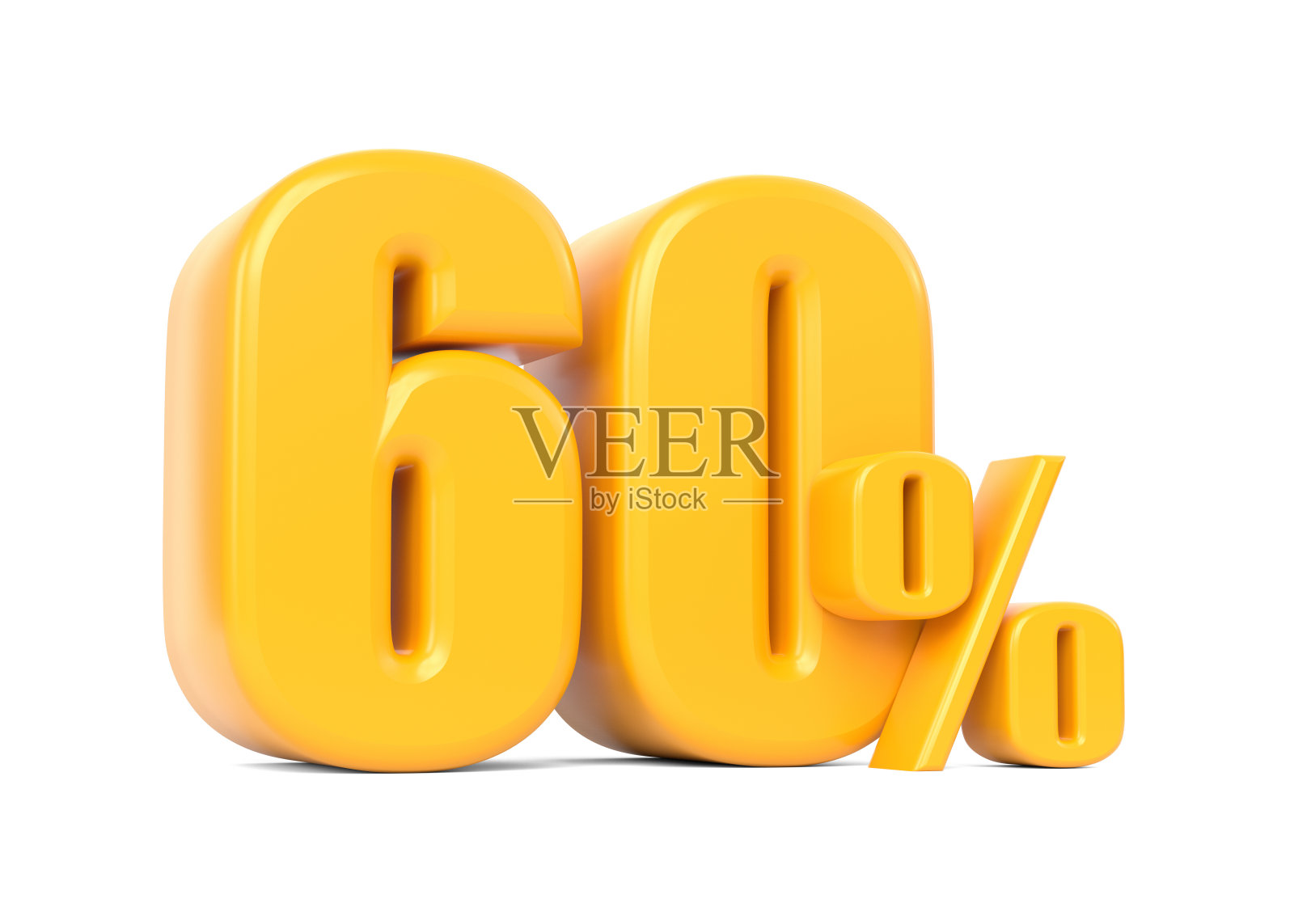 有光泽的黄色60%标志孤立在白色背景上照片摄影图片