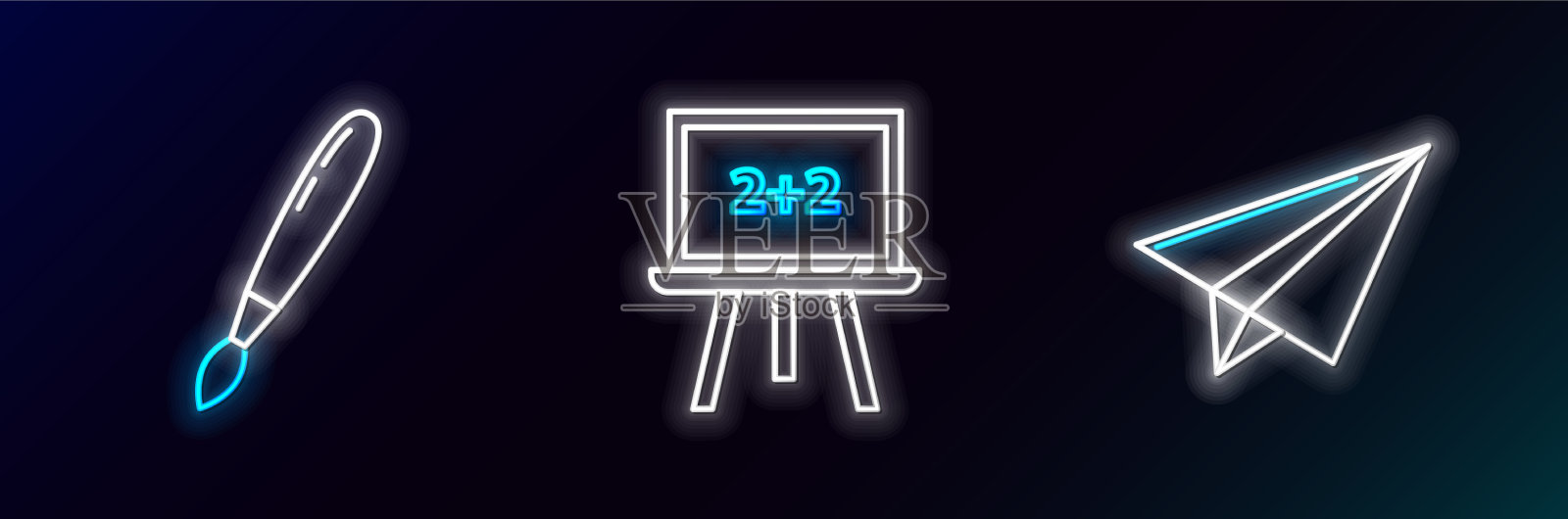 设置线纸飞机油漆刷和图标素材