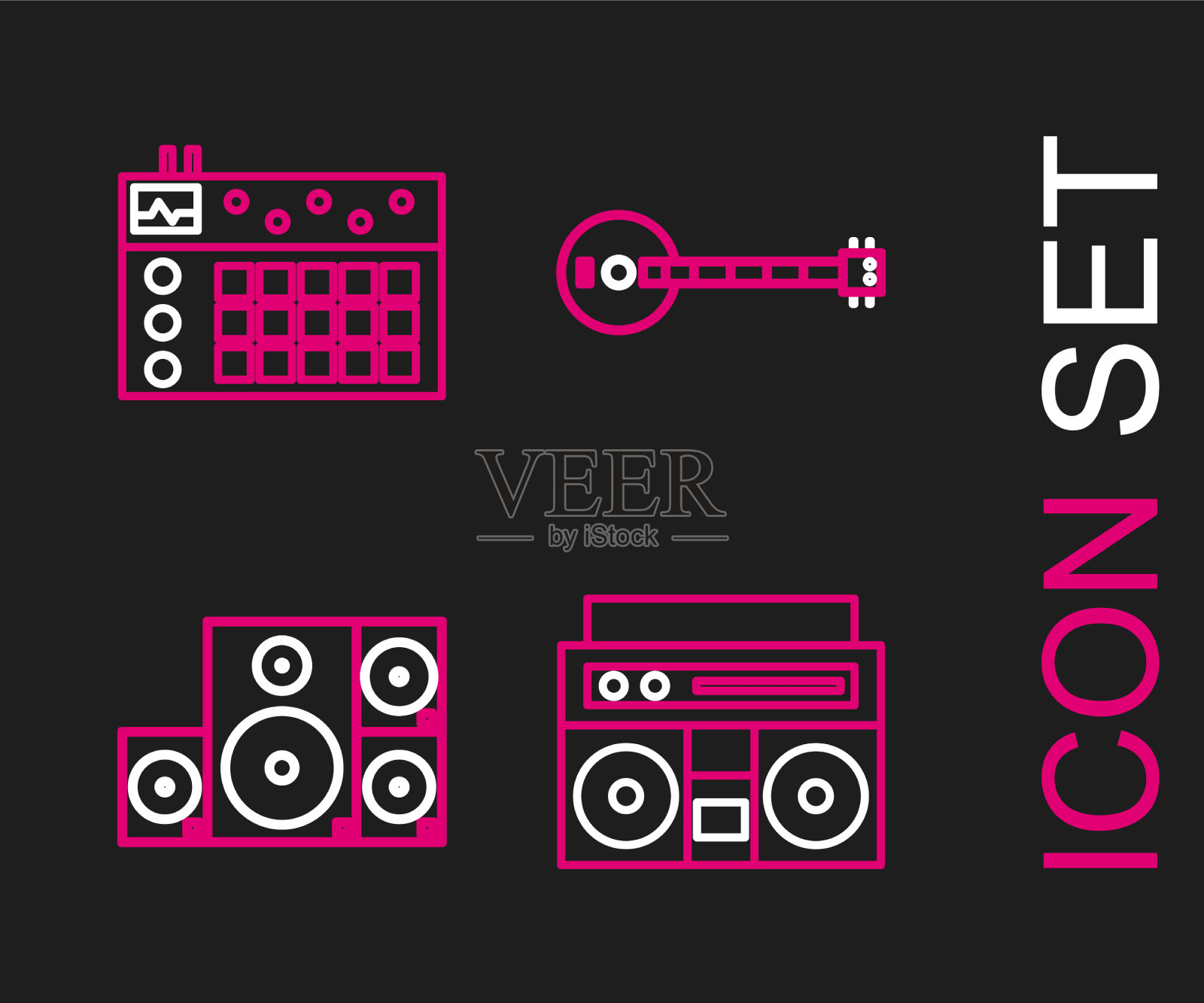 设置线家庭音响与两个扬声器立体声图标素材