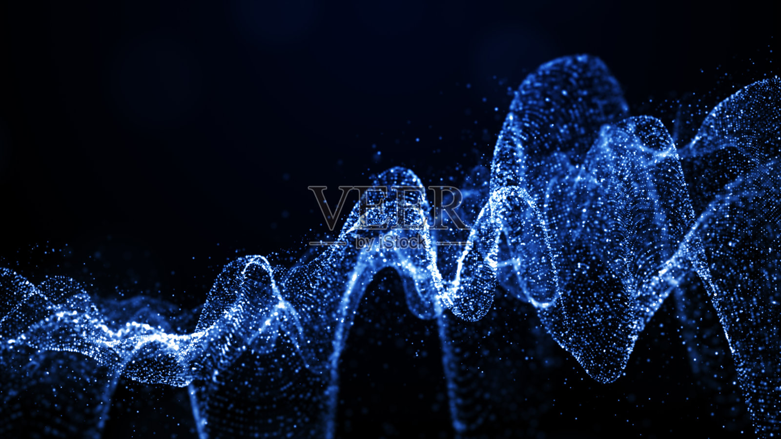 蓝色波粒子抽象背景数字线和点连接。技术网络连接后台，3D渲染照片摄影图片