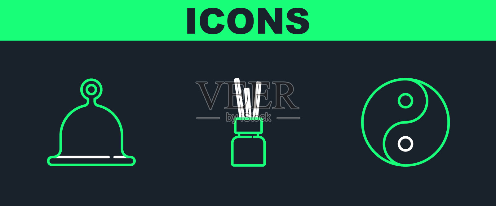 设置线阴阳桑拿帽和香气扩散器图标素材