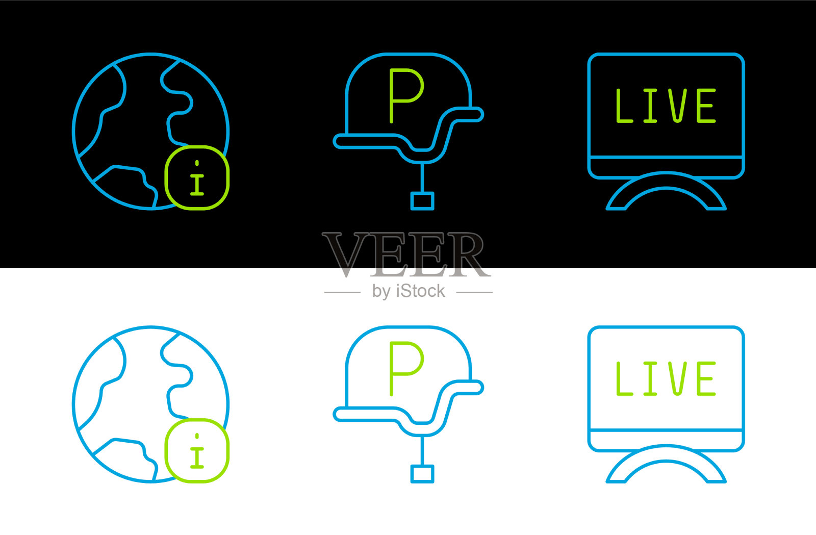 设置线现场报道世界新闻和战争图标素材