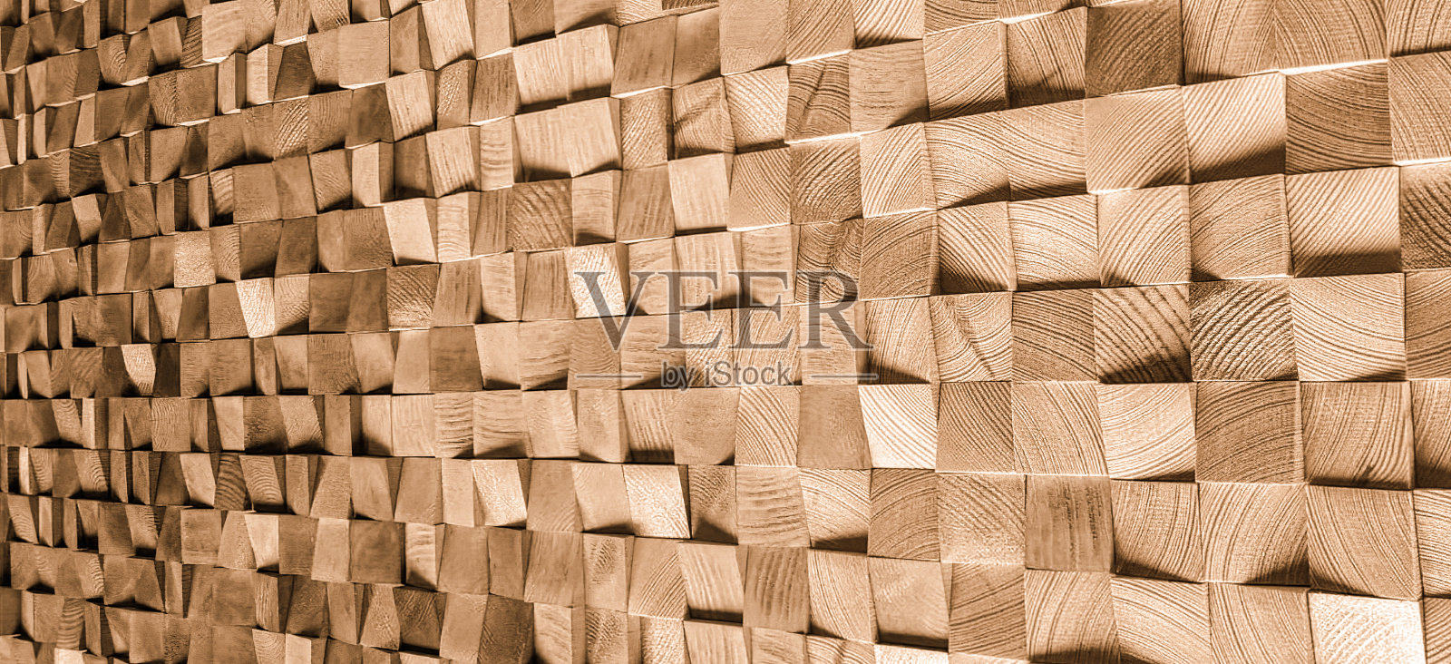 自然色木块墙立体纹理背景。现代木制品壁纸艺术设计。照片摄影图片
