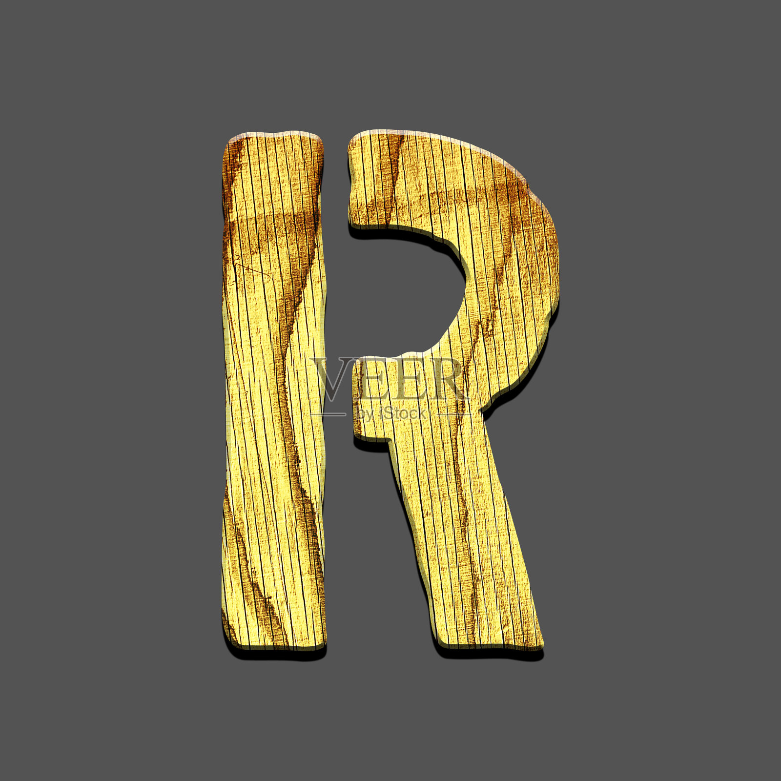 字母r。字母由字母组成，由木头组成。孤立在灰色背景上。教育。设计照片摄影图片