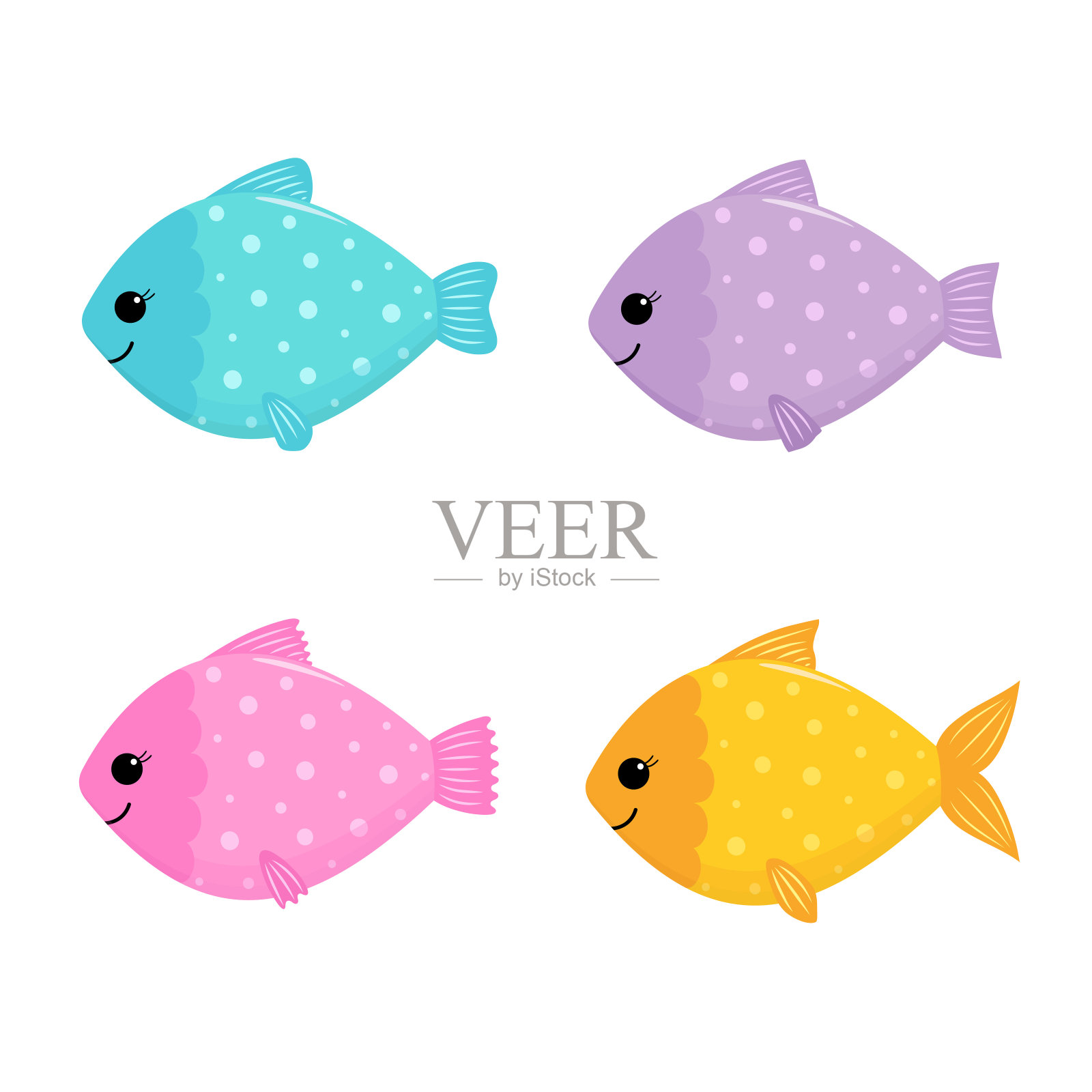 一套可爱的卡通鱼。设计元素图片