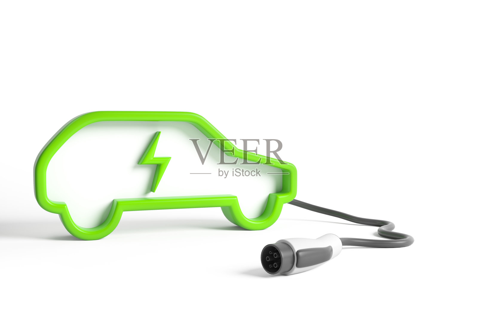 白色背景上带有充电器的绿色抽象汽车照片摄影图片