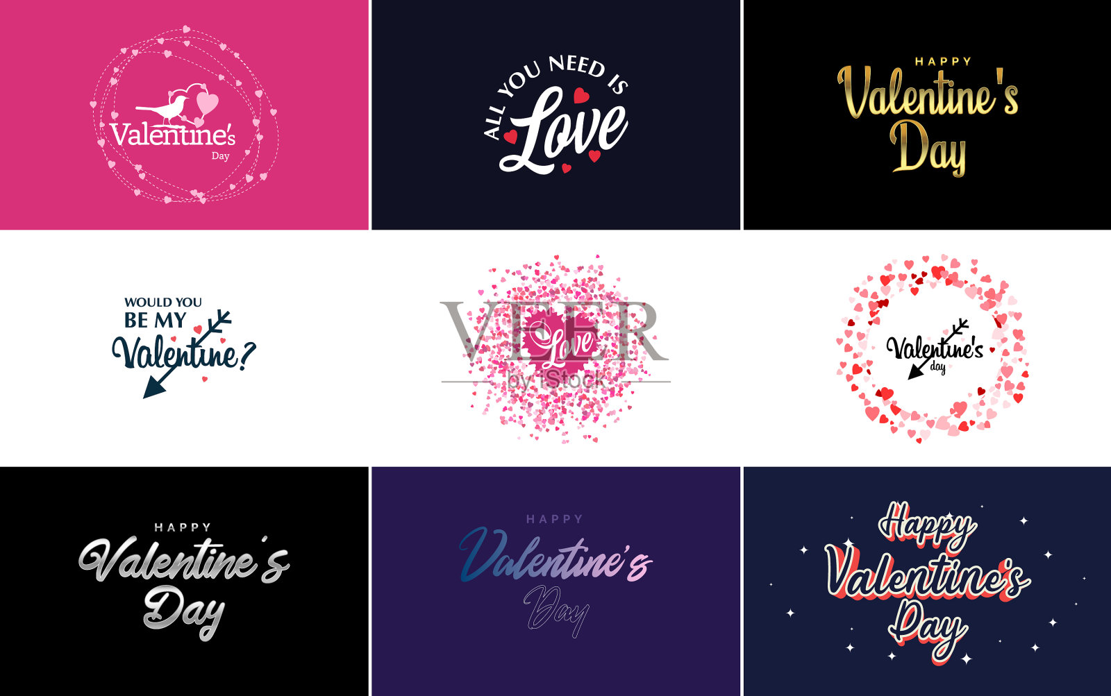 爱心字艺术设计，心形渐变插画图片素材