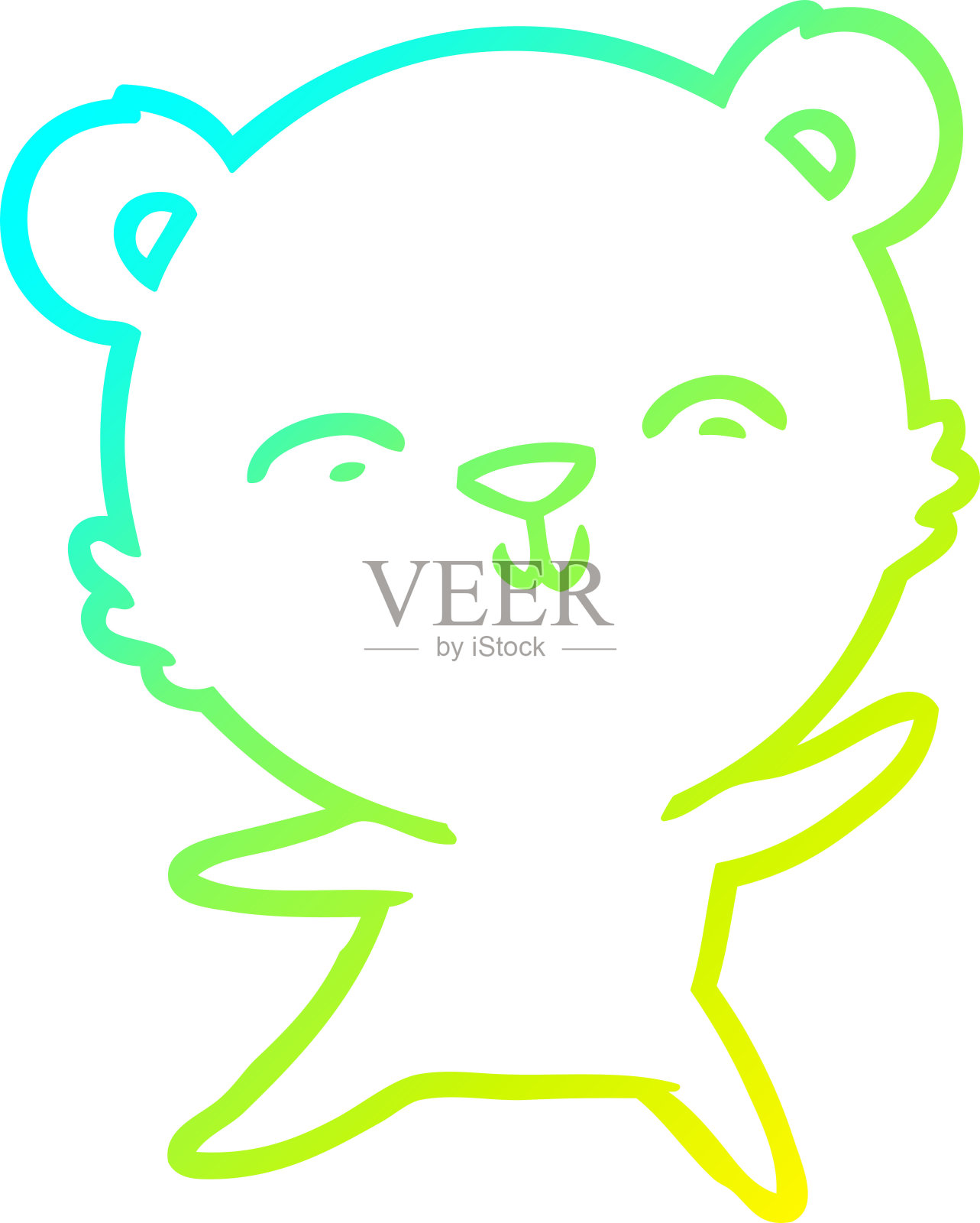 跳舞的快乐卡通北极熊冷渐变线条画插画图片素材