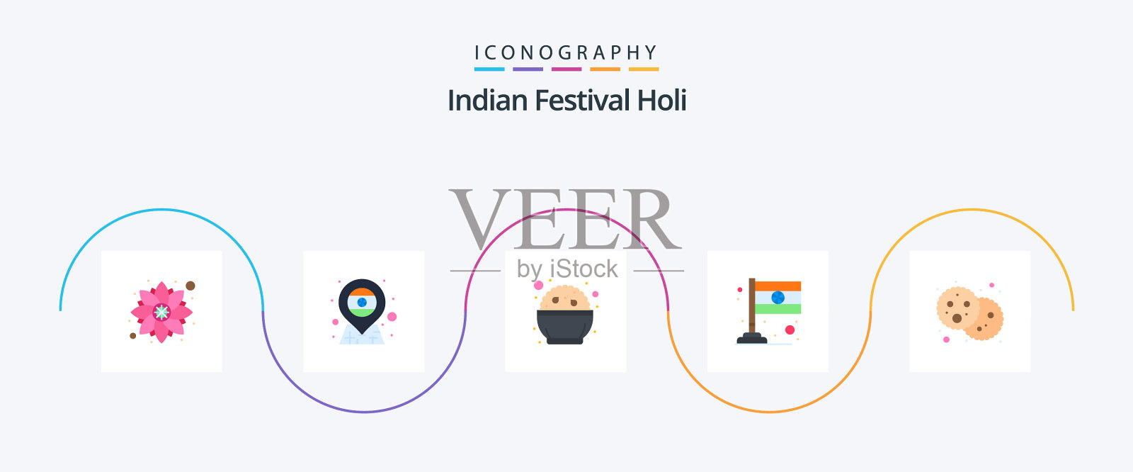 胡里节扁平5图标包包括胡里节面包食品插画图片素材