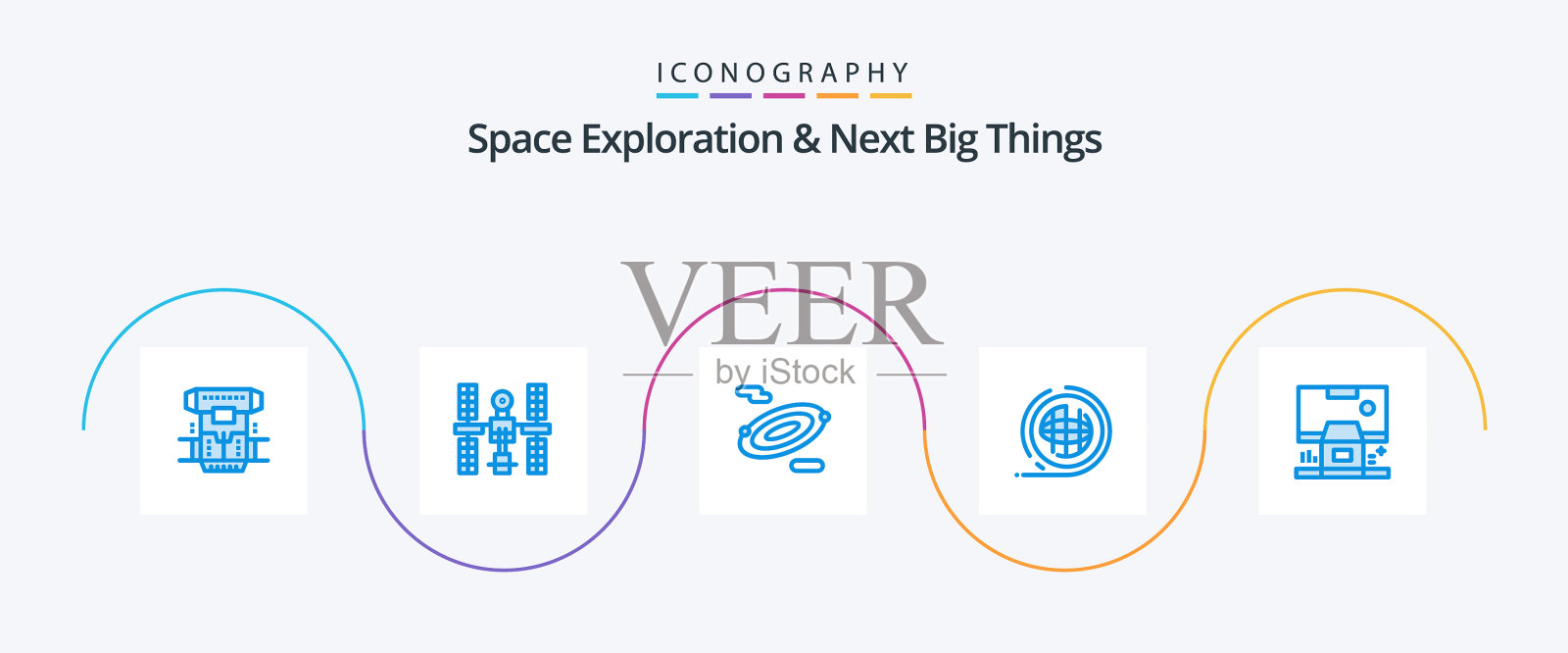 太空探索和下一个大事件蓝色5图标插画图片素材