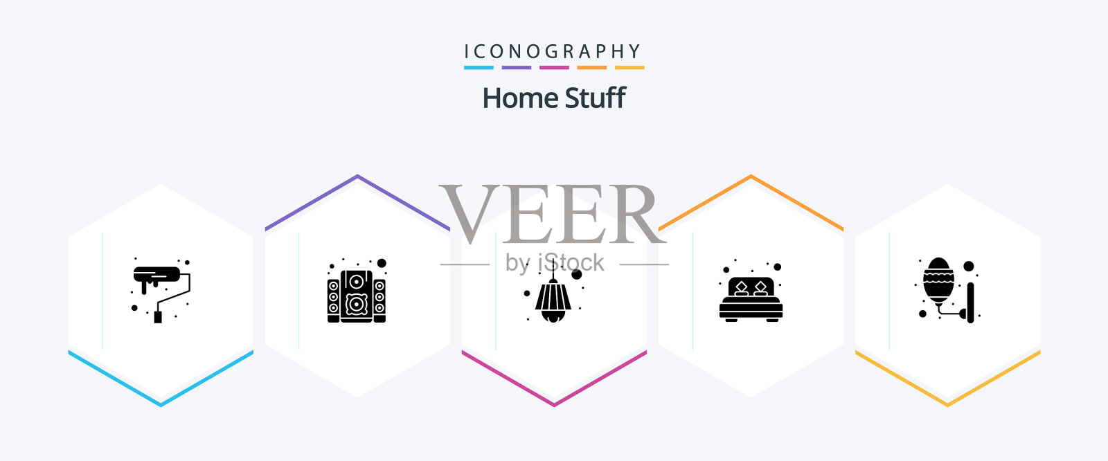 家居用品25个字形图标包，包括光床图标素材