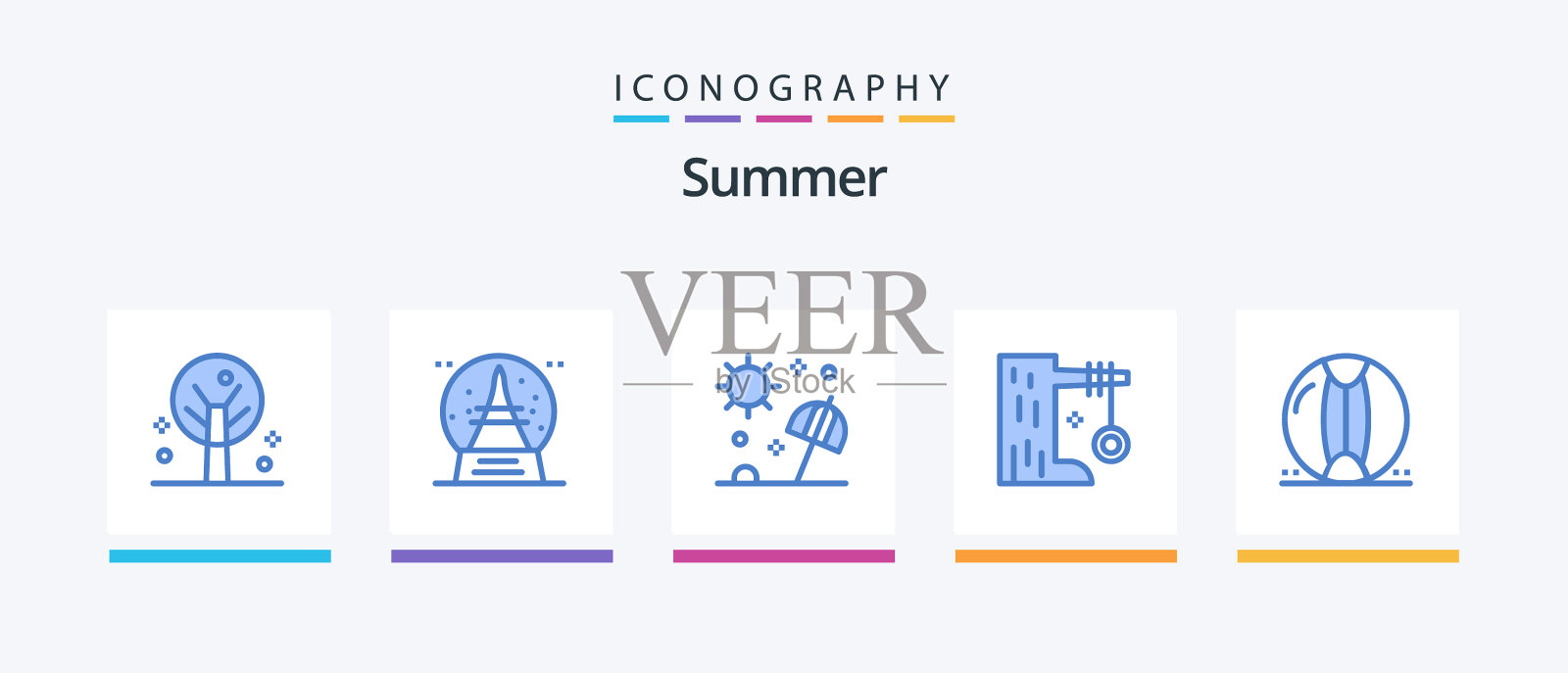 夏季蓝色5图标包包括球摇摆图标素材