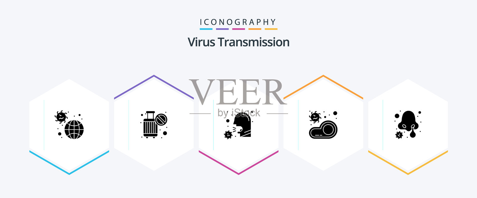 病毒传播25个字形图标包包括插画图片素材