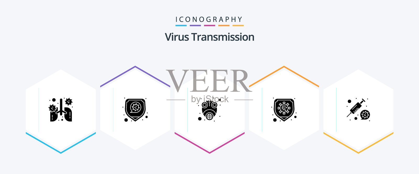 病毒传播25个字形图标包包括插画图片素材