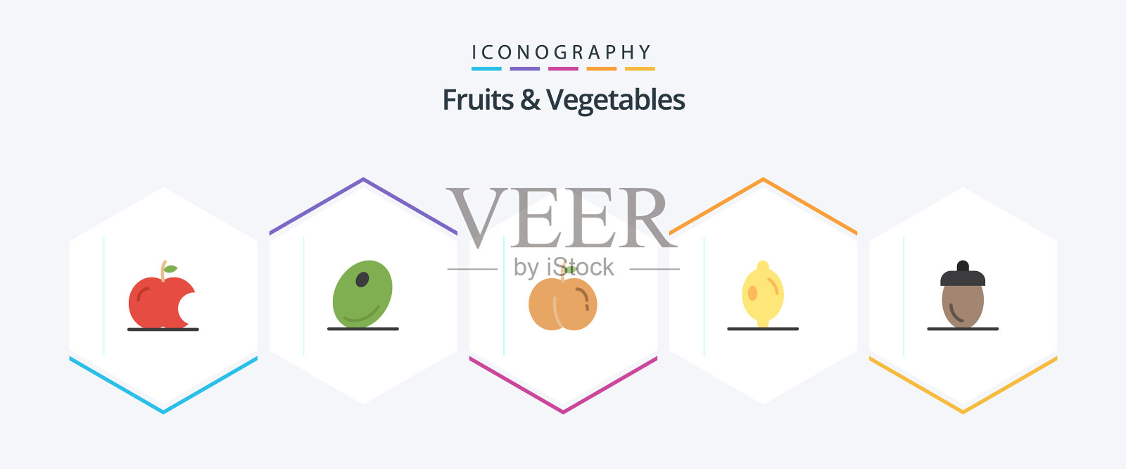 水果和蔬菜25平图标包包括图标素材
