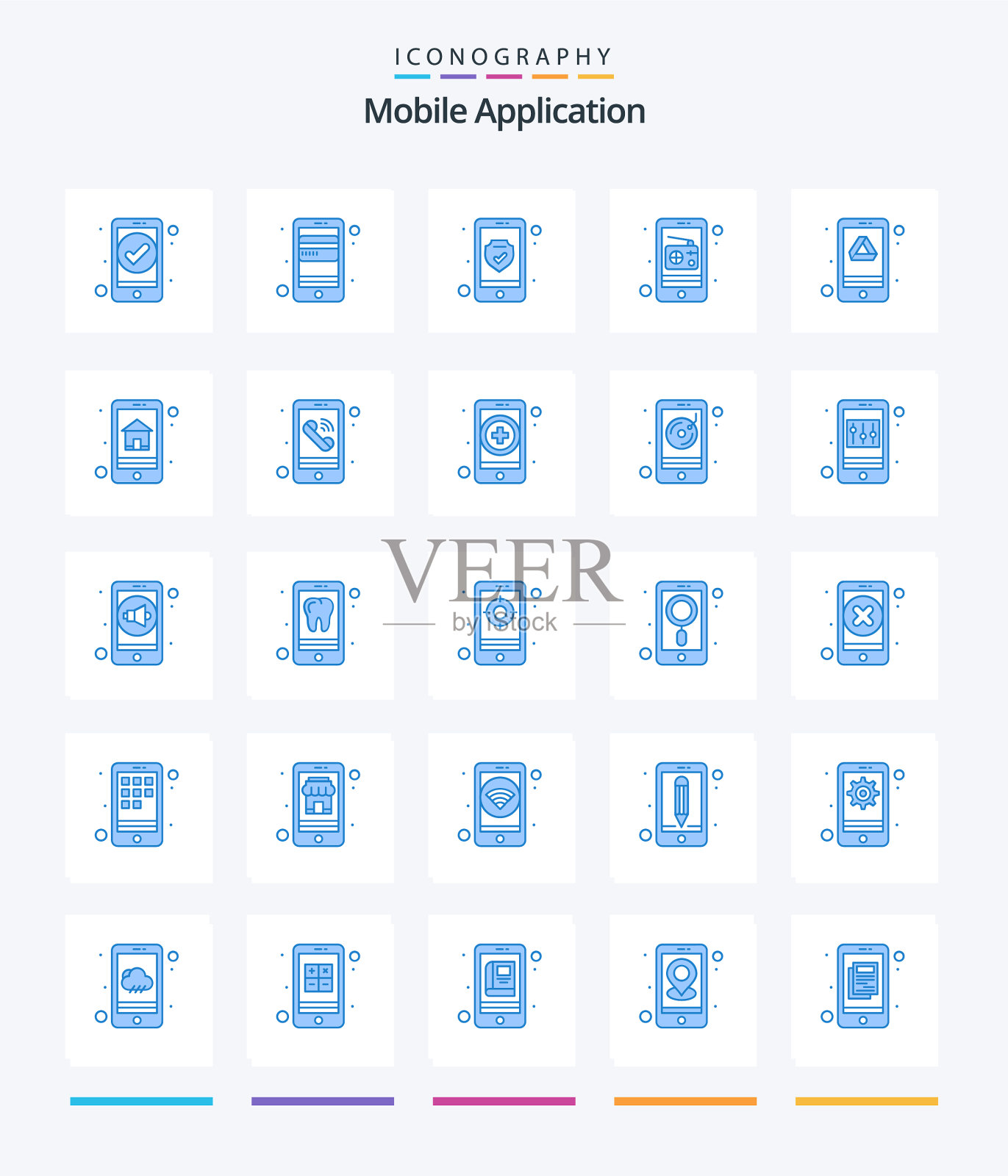 创意移动应用25个蓝色图标包图标素材