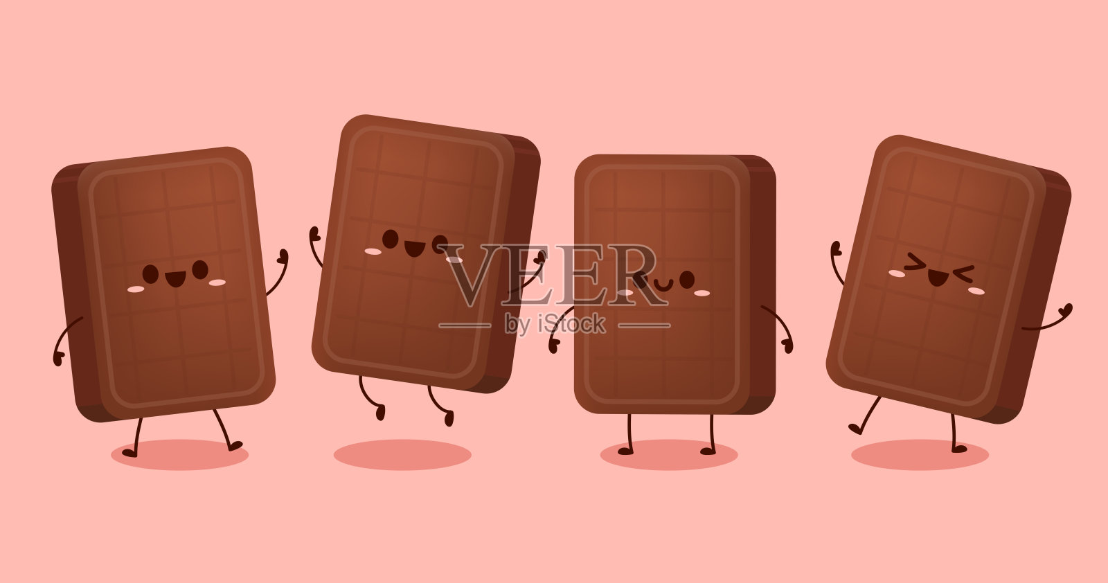 可爱有趣的巧克力棒角色。巧克力的吉祥物。插画图片素材