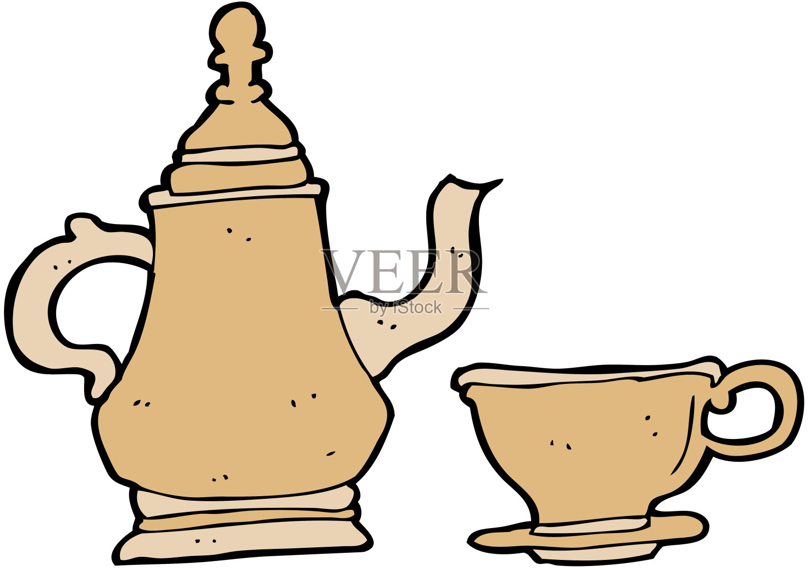 卡通咖啡壶和杯子插画图片素材
