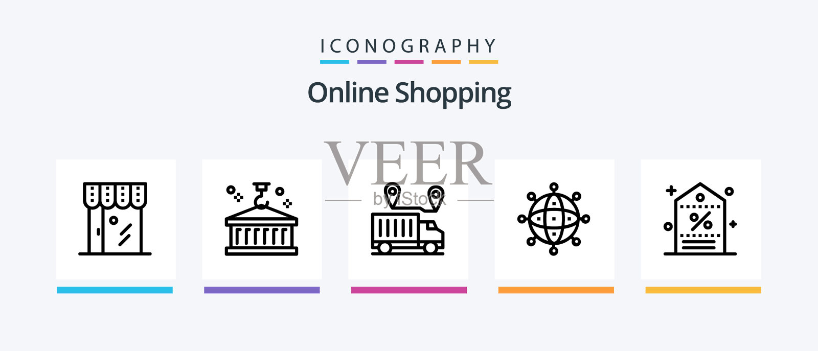 网上购物线5个图标包包括在线图标素材