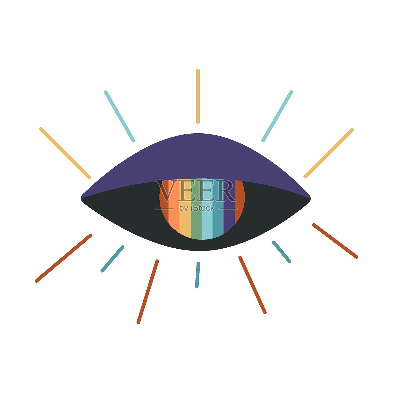 平面矢量嬉皮波西米亚插图。手绘复古groovy所有看眼插画图片素材