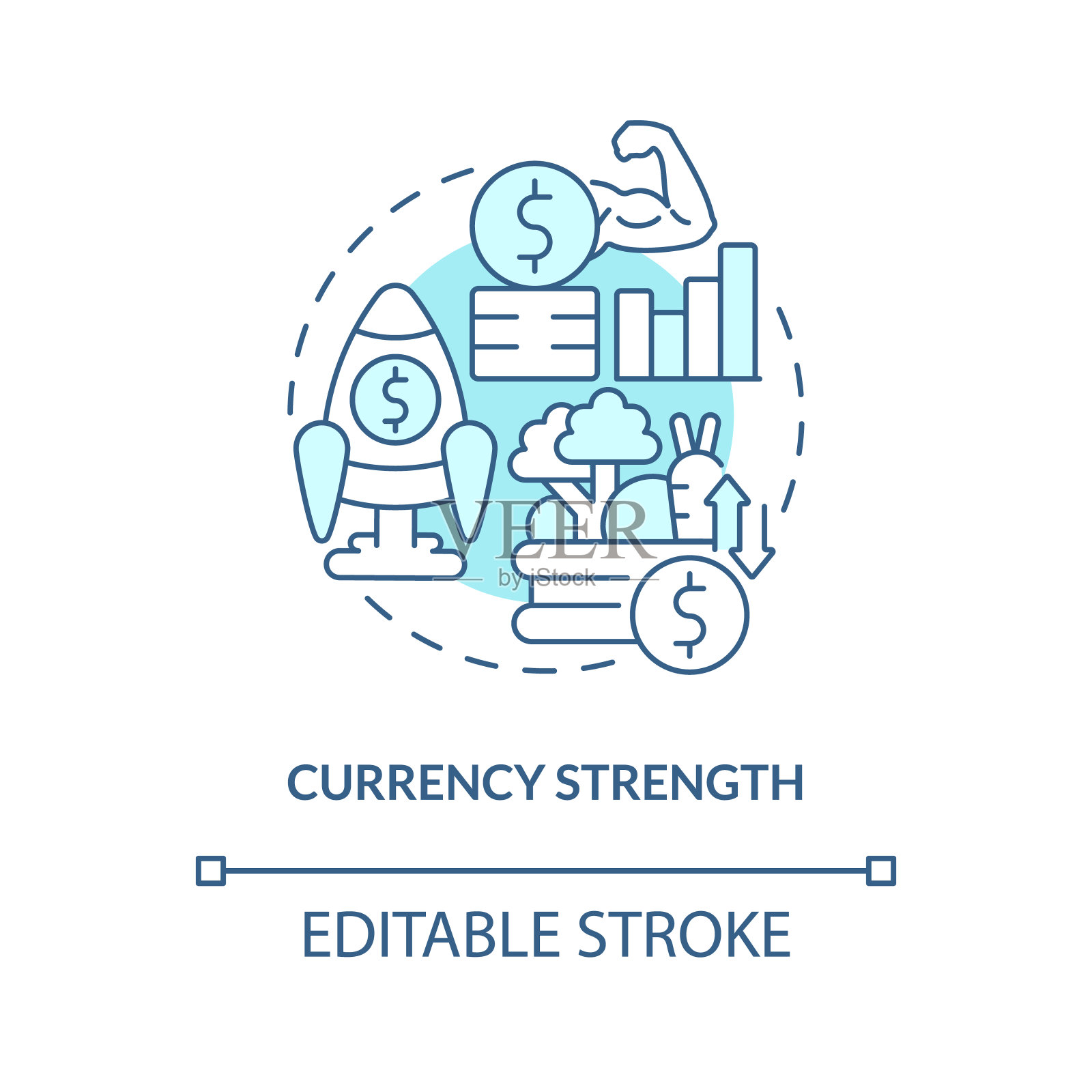 货币实力绿松石概念图标插画图片素材