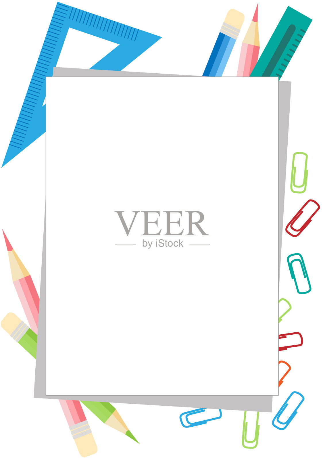 背景与办公室对象和空文本框，以填充自定义文本插画图片素材