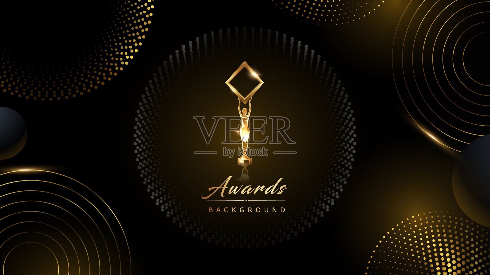 黑色金皇家奖图形背景。中心圆圈环优雅闪耀现代模板。豪华高级企业模板。动态水晶复古迪斯科复古风格设计插画图片素材