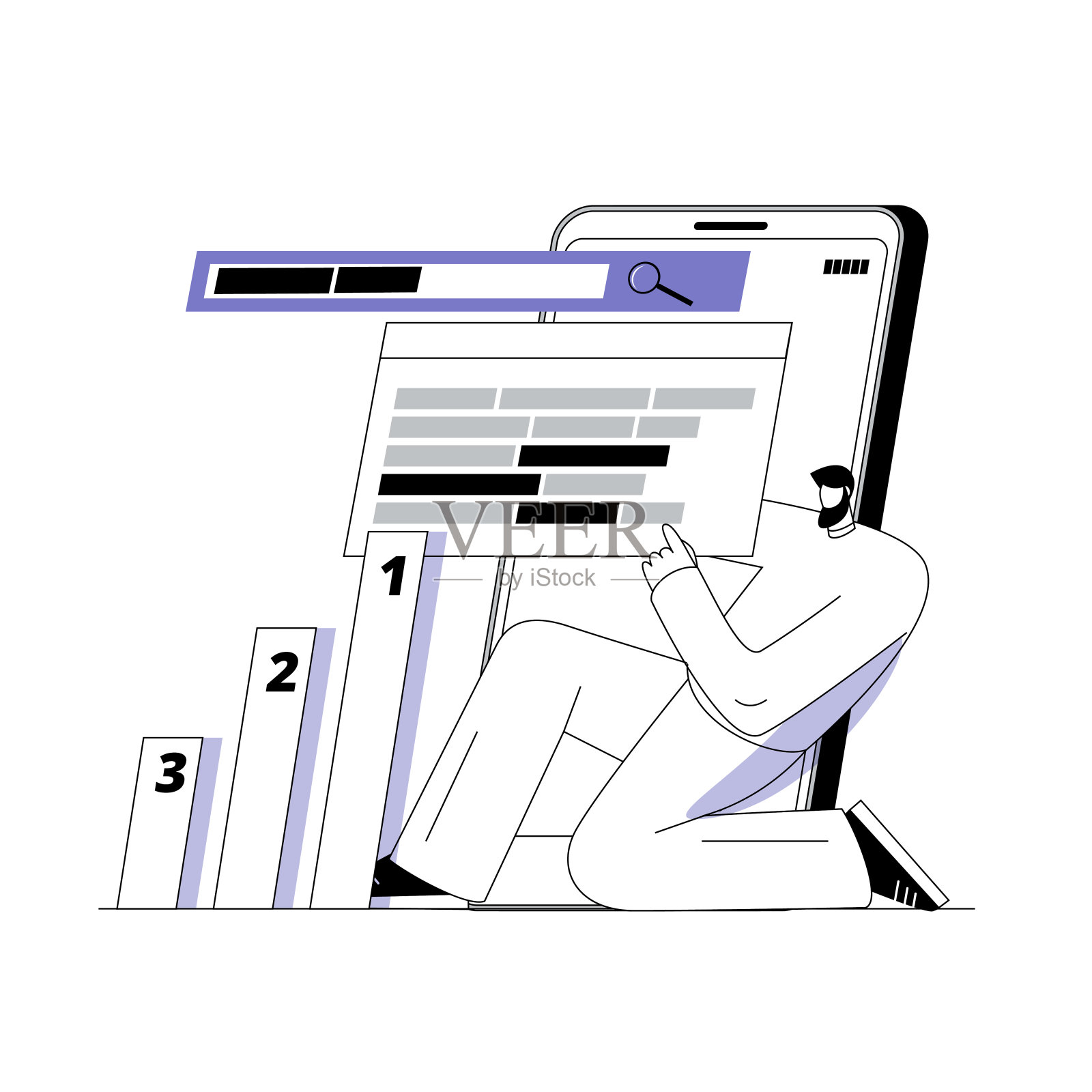 搜索引擎优化专家正在为搜索引擎中的网站推广选择关键词。插画图片素材