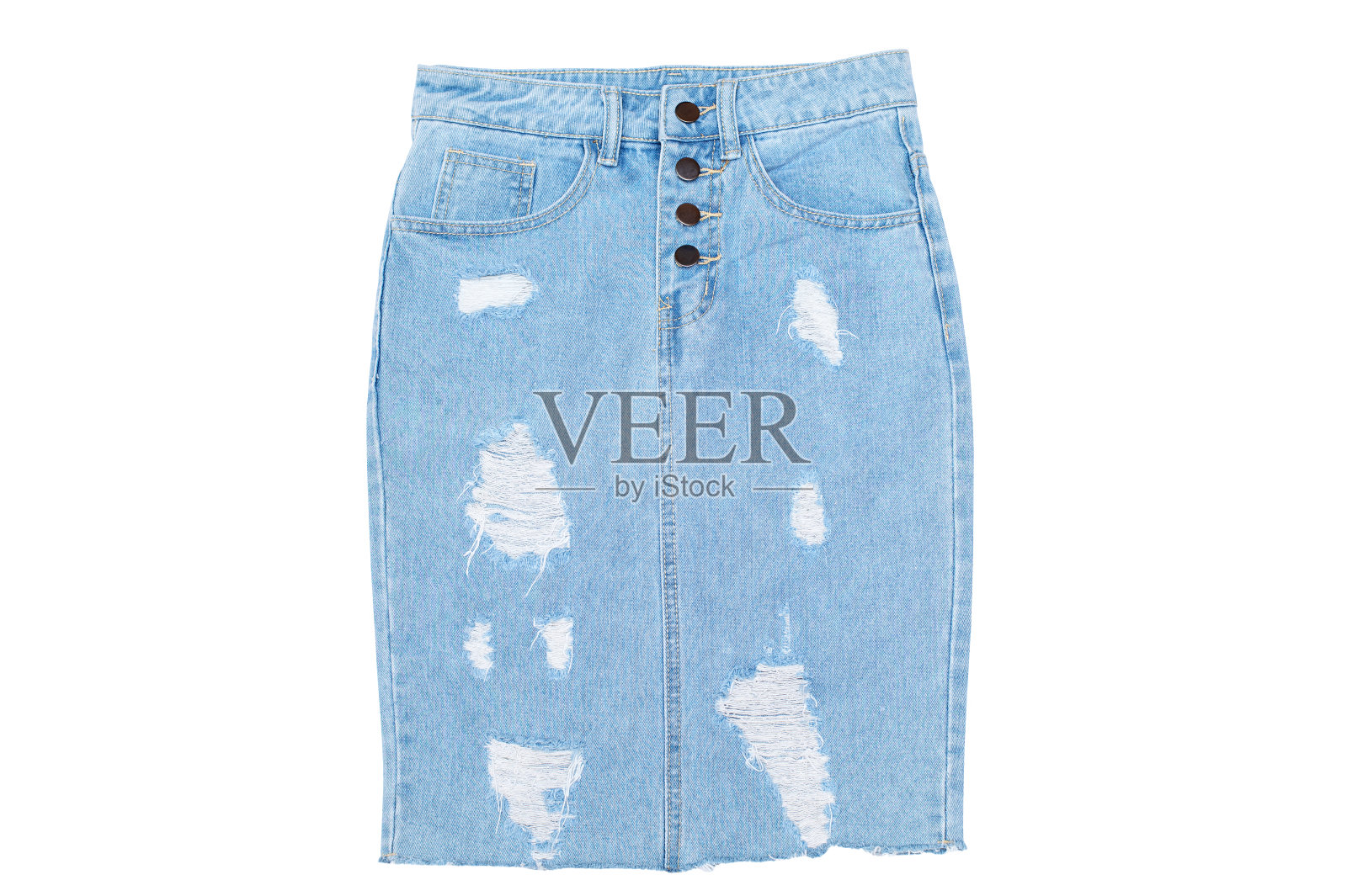 近距离牛仔裙孤立的白色背景。照片摄影图片