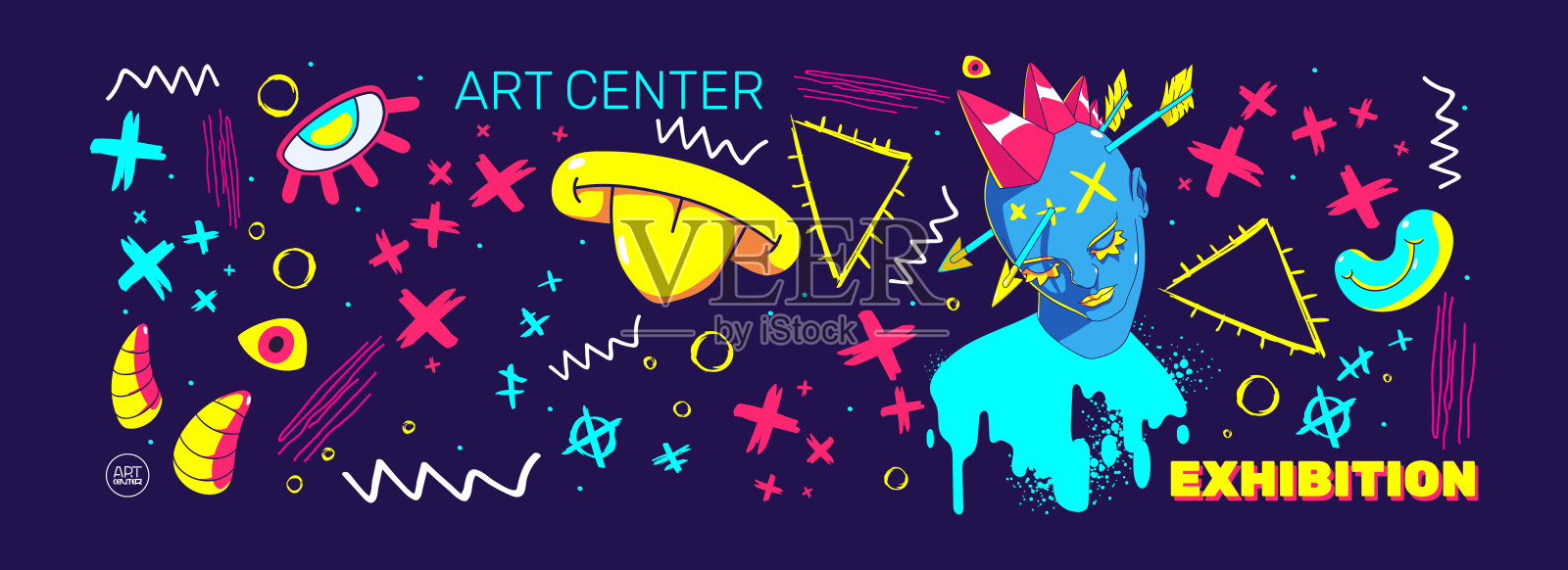 艺术展览横幅与当代肖像插画图片素材
