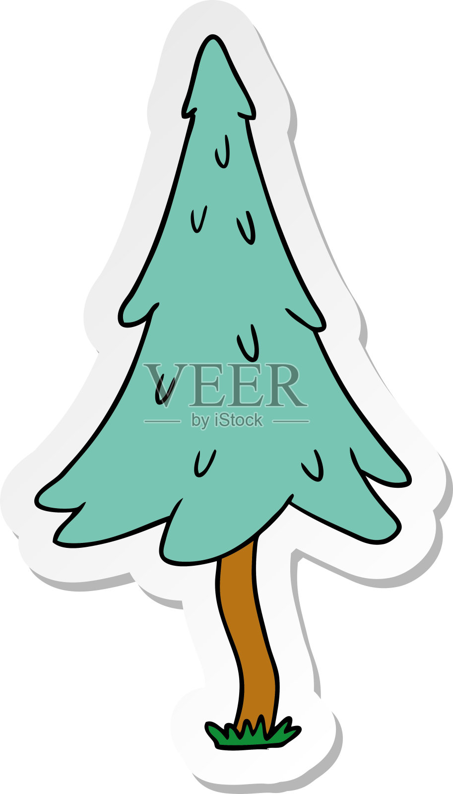 手绘的森林松树贴纸卡通涂鸦设计元素图片