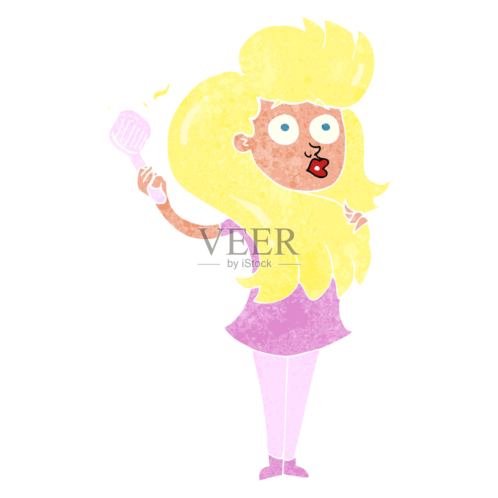 手绘复古卡通女子梳头设计元素图片