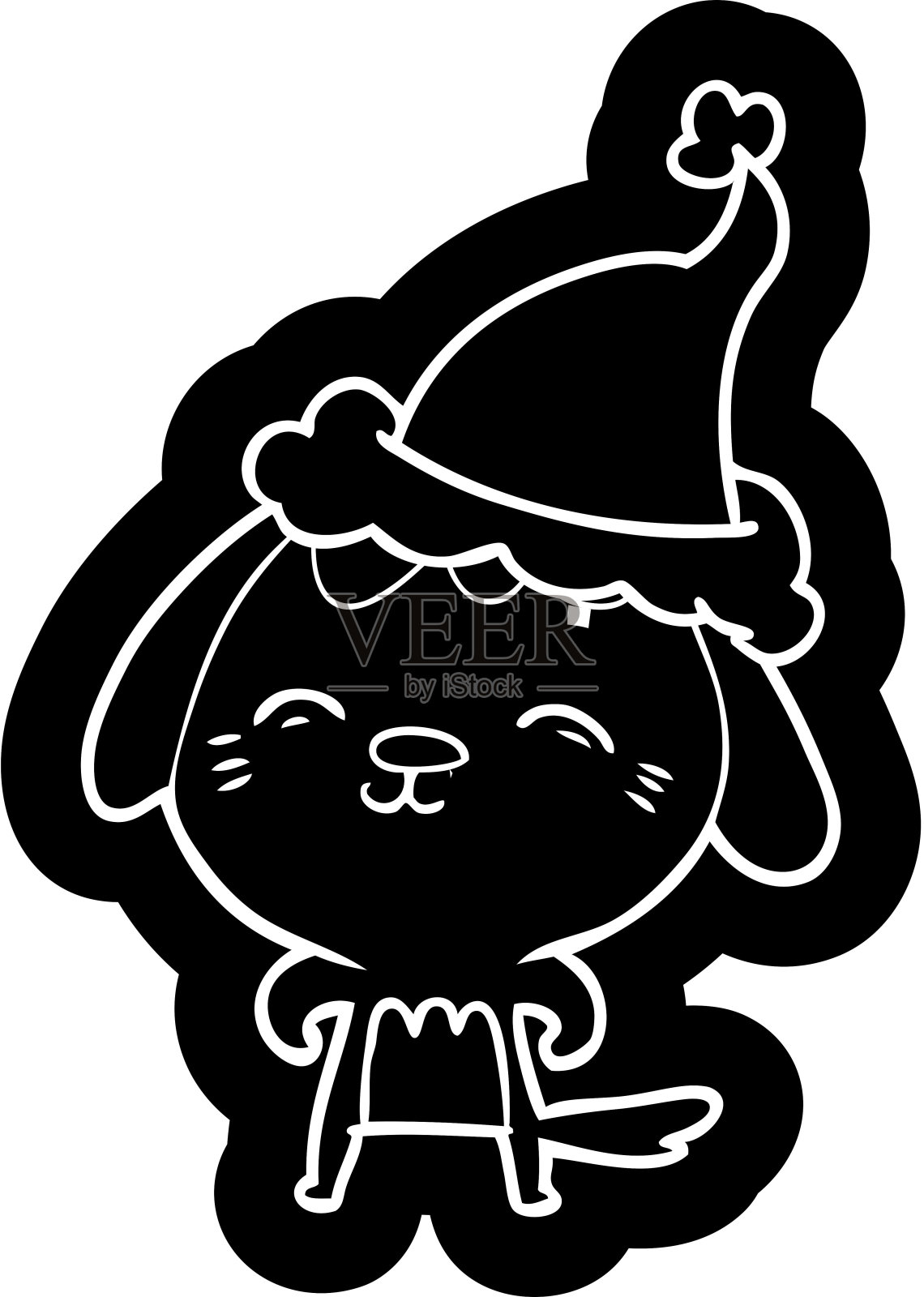 快乐古怪的卡通狗戴着圣诞老人的帽子插画图片素材