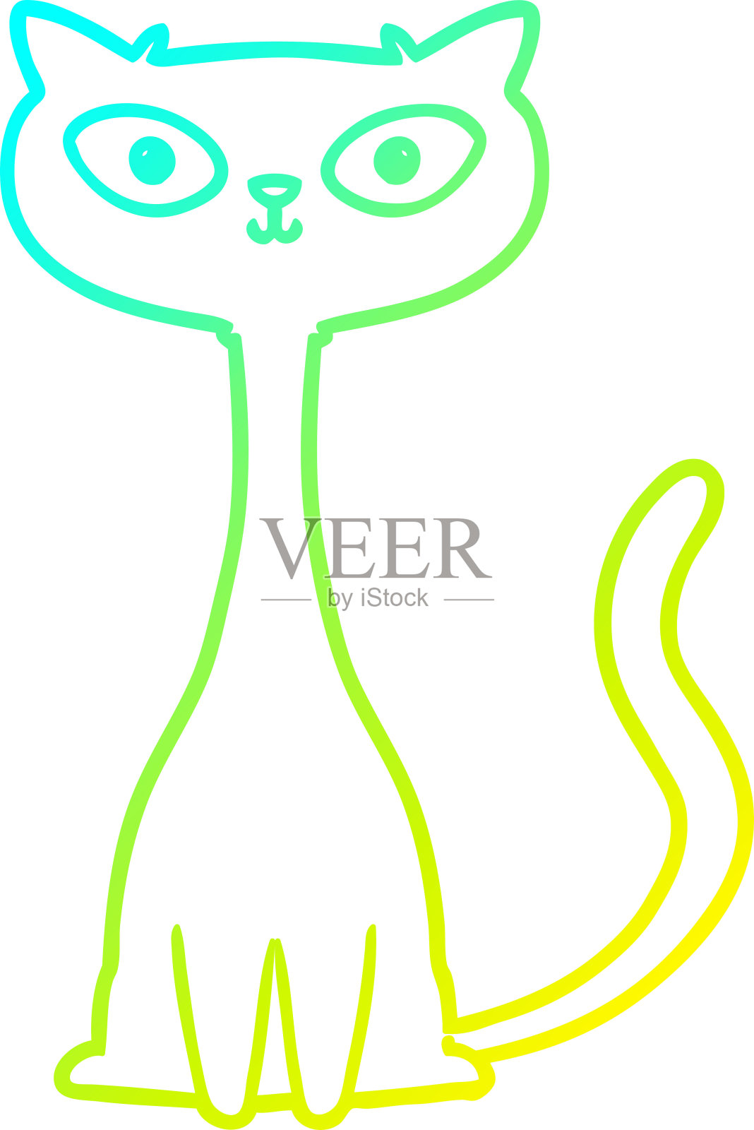 冷梯度线绘制的卡通猫插画图片素材