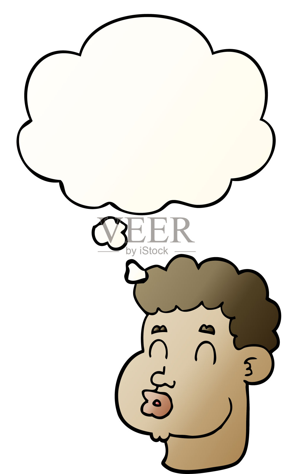 卡通男性面孔与思想泡沫在平滑渐变风格设计元素图片