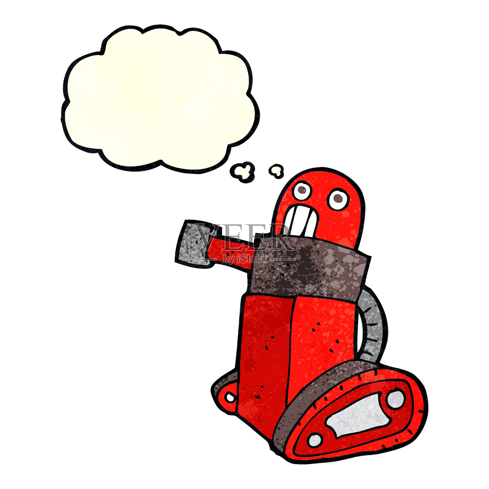 带有思想泡泡的卡通坦克机器人插画图片素材