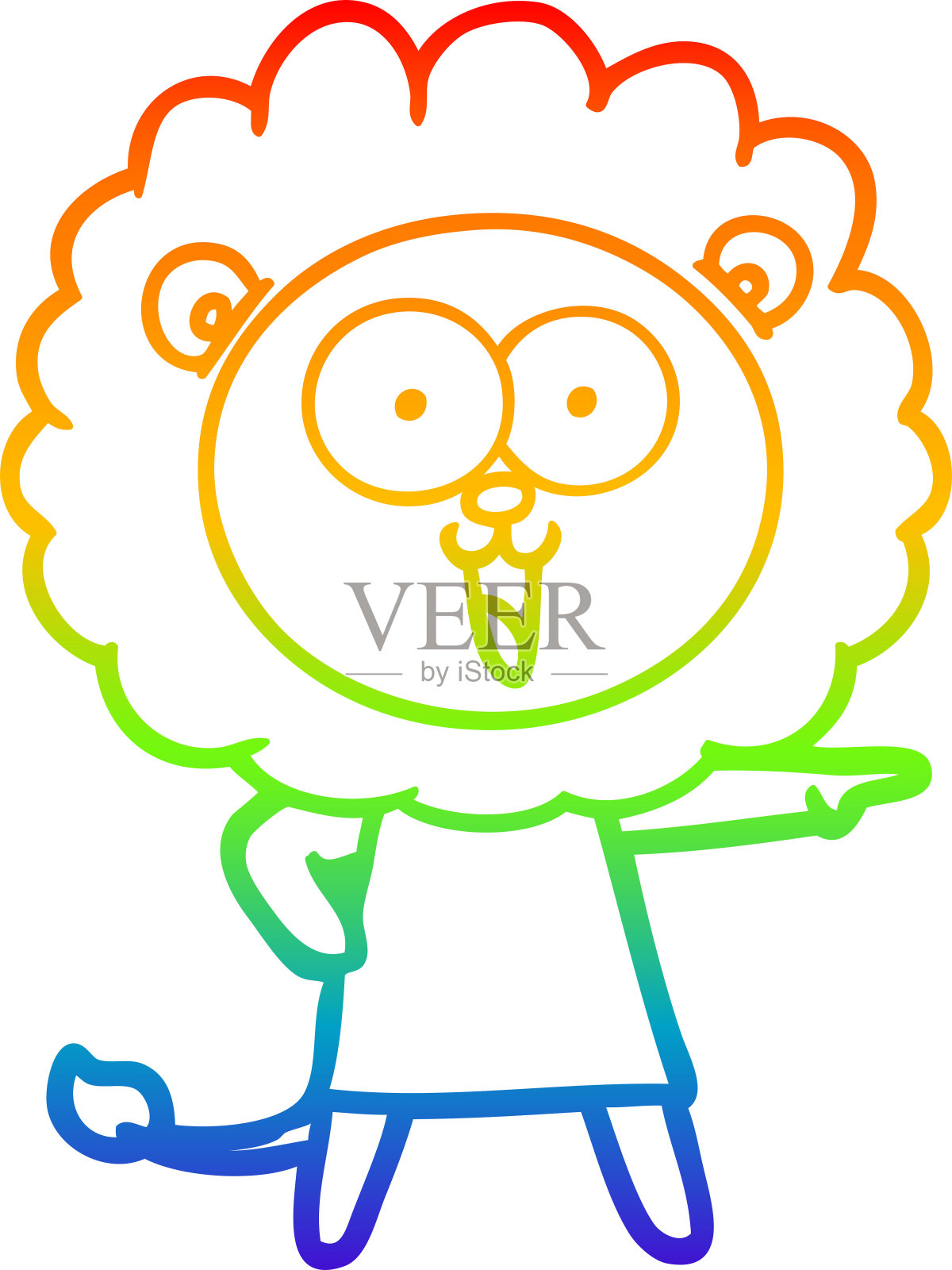 彩虹渐变线条绘制一个快乐的卡通狮子设计元素图片