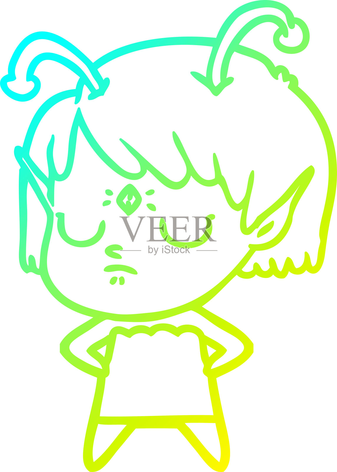 冷梯度线绘制的卡通外星人女孩设计元素图片