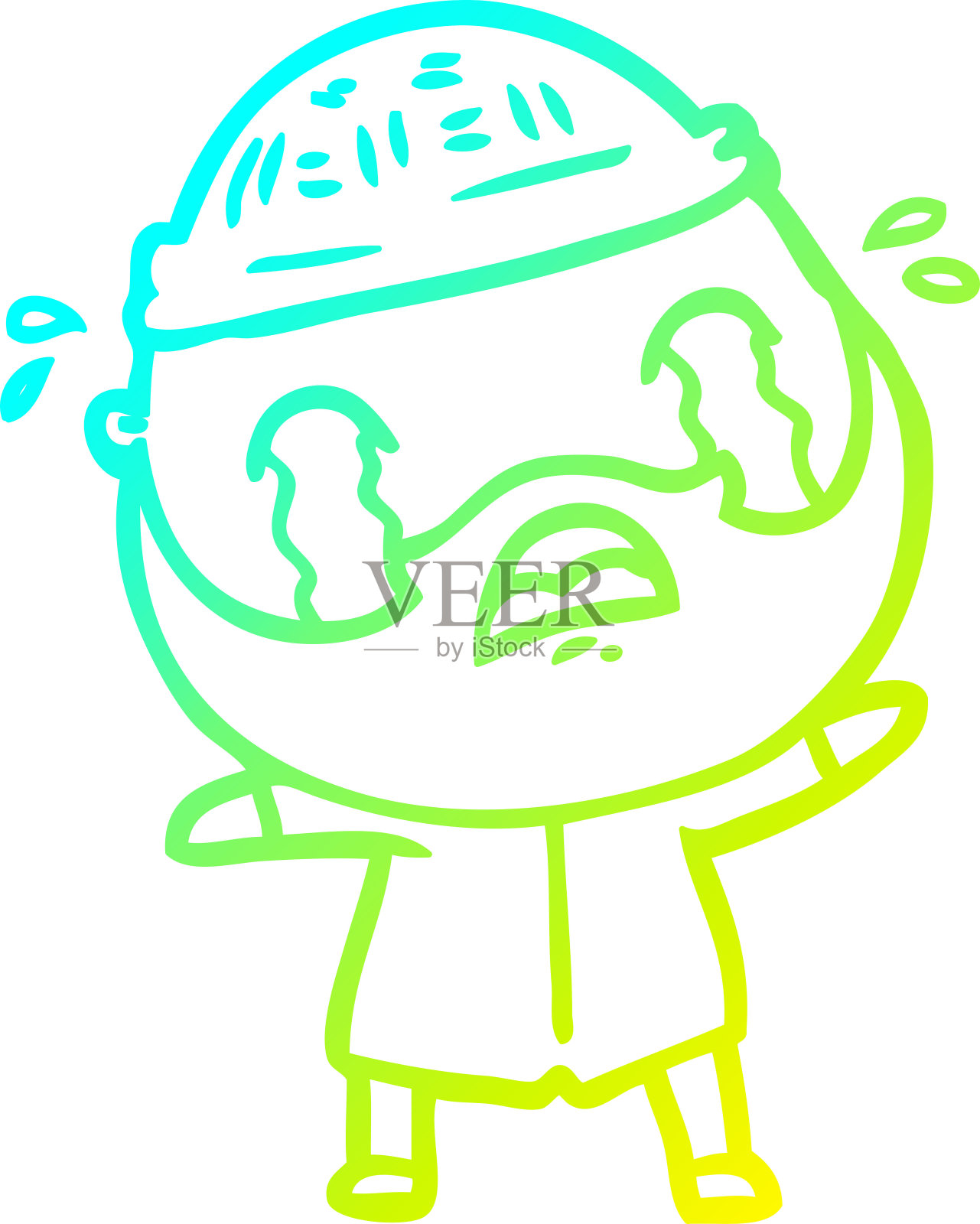 冷梯度线画一个卡通胡须男子哭泣设计元素图片