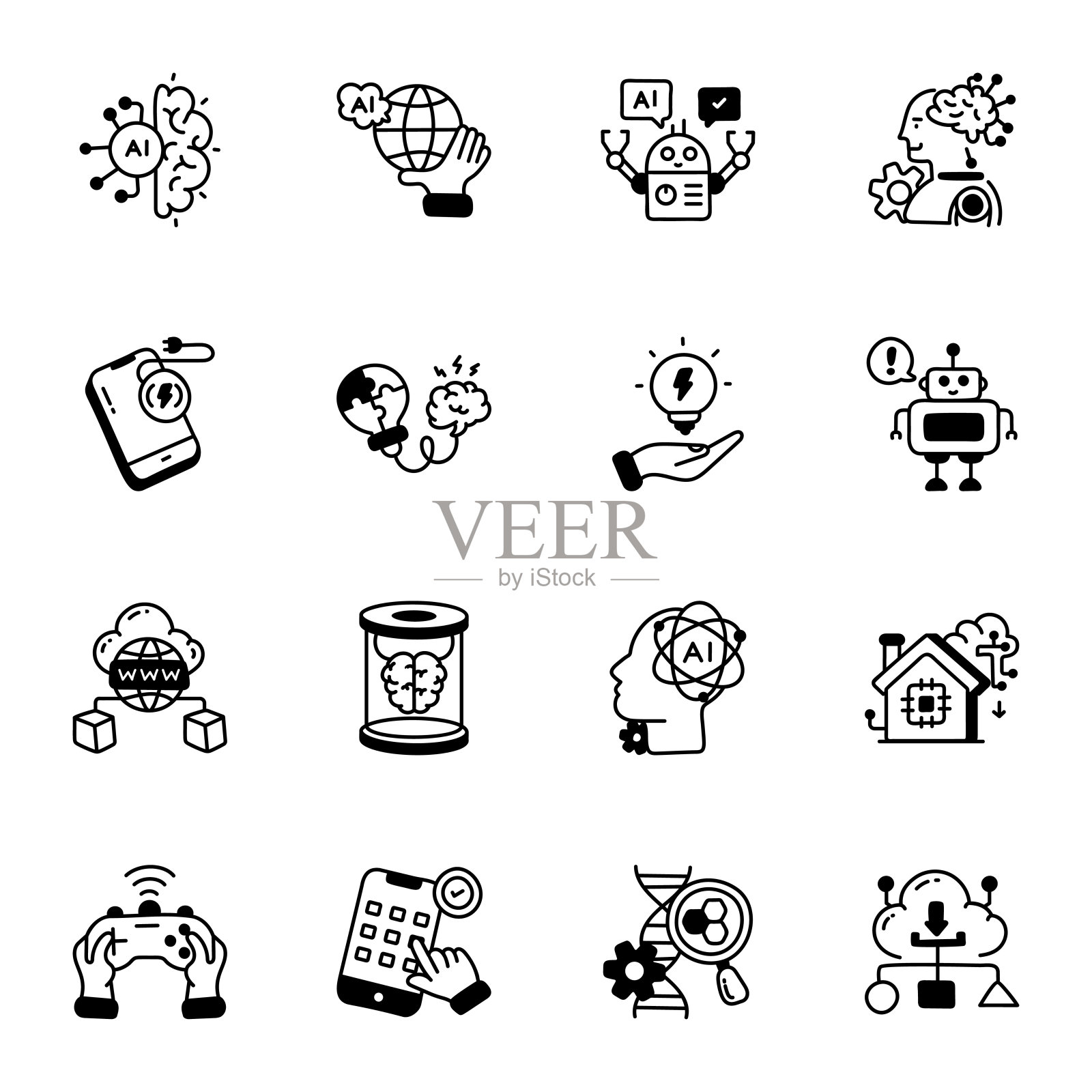 一包16人工智能涂鸦图标图标素材